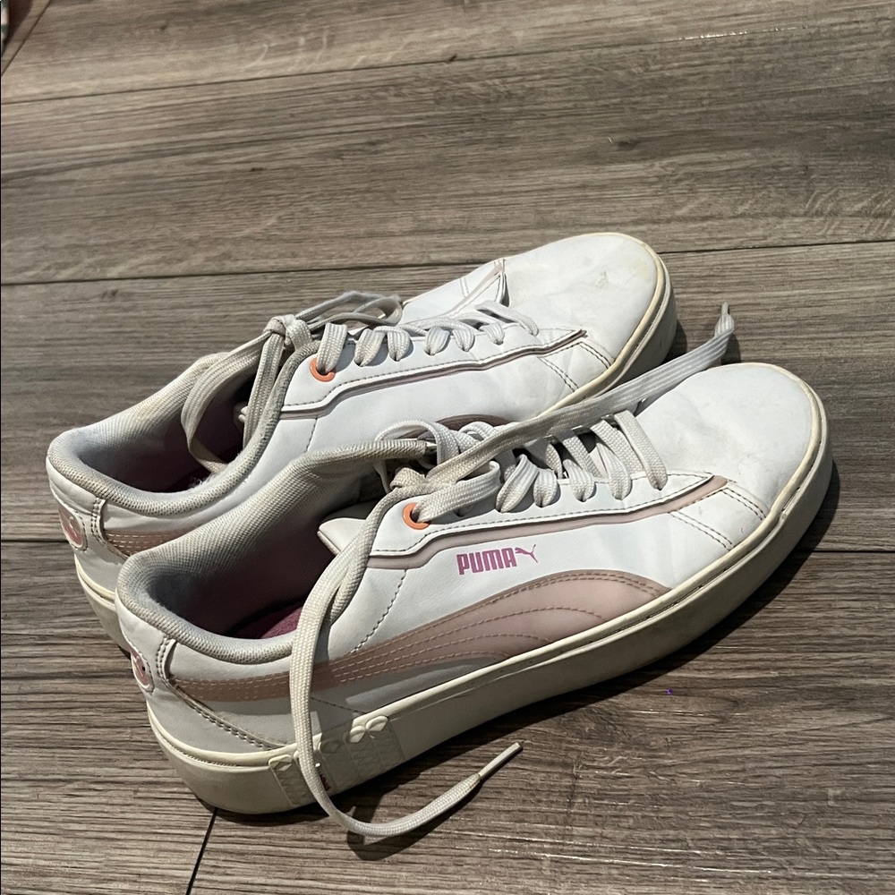 Puma White Sneakers with Pink Highlights